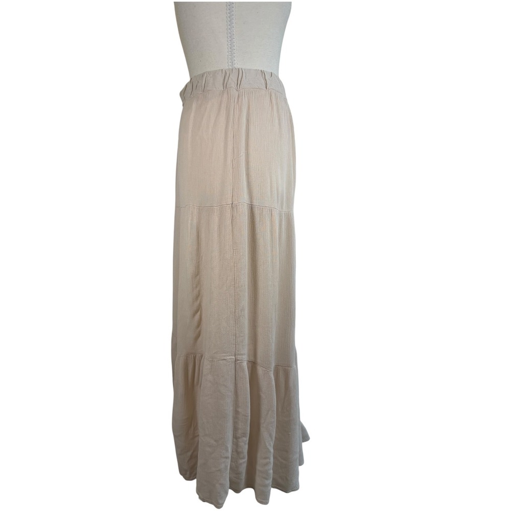 Haute Monde Tiered Maxi Skirt Womens L Cream Gauze Rayon Boho Flowy Lined Resort - Picture 14 of 16